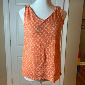 J Jill Women's Size Small Orange Floral Linen Tank Summer Lightweight